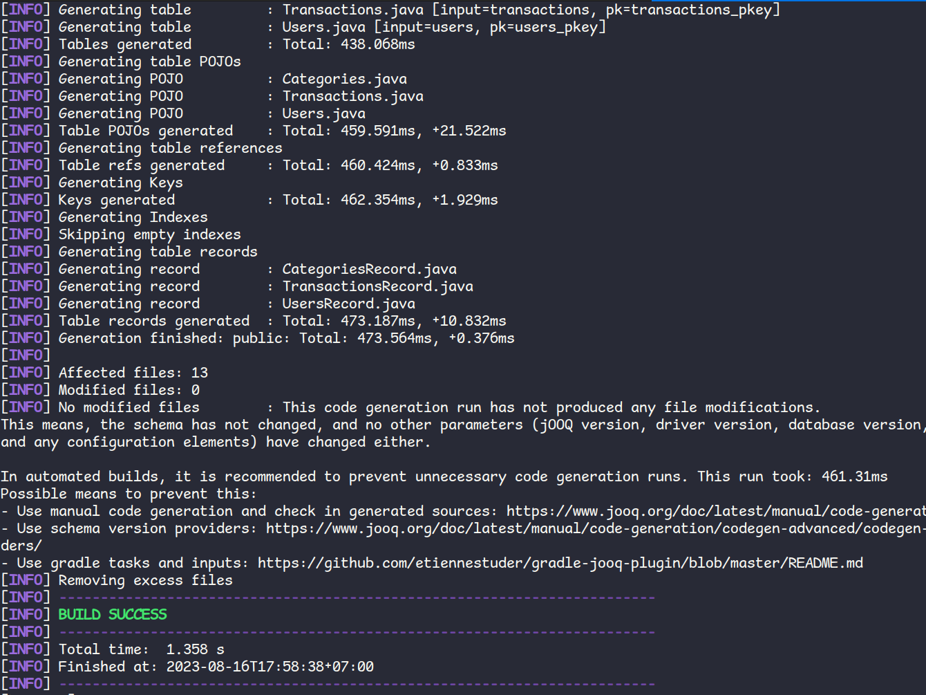 generate-sources output in Terminal