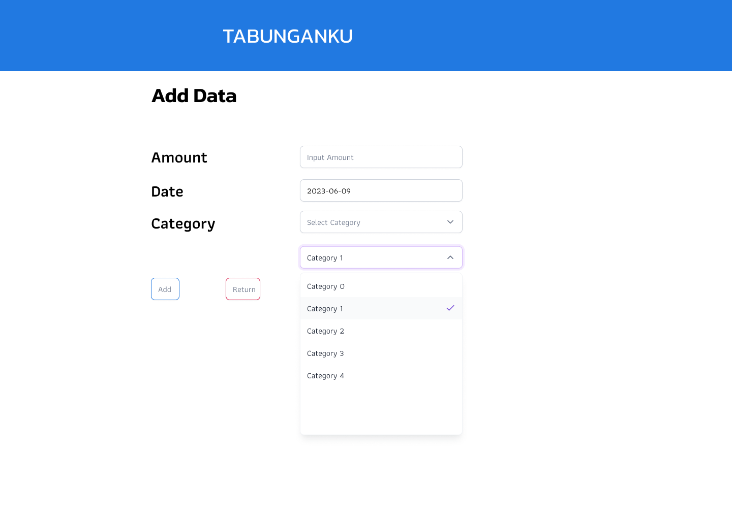 Expense Tracker Application: Add Data Page