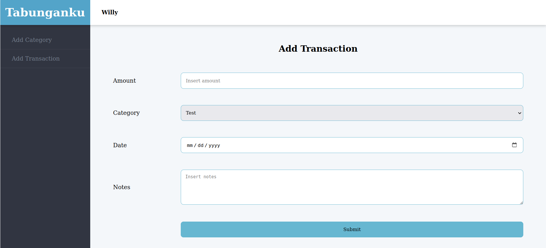 Add Transaction Page