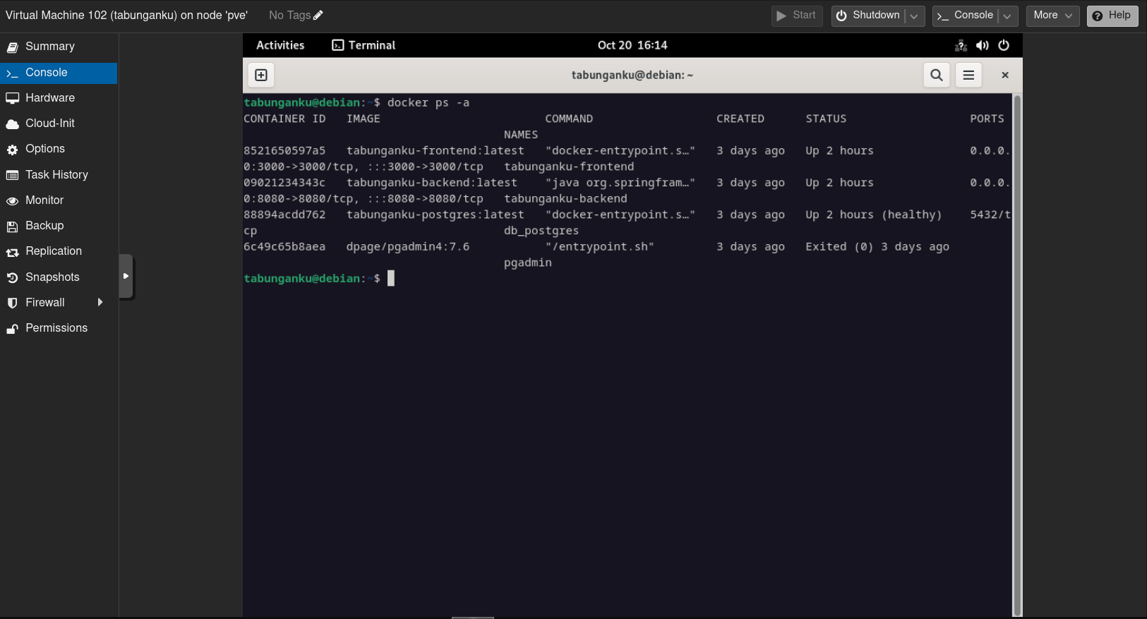 Image of Debian VM Running Docker